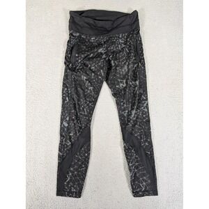 Lululemon Pants Womens 6‎ Black Reflective Geo Print Leggings Zip Pockets Mesh